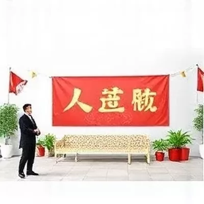 「联名海报翻车」事件封面，被撤回的联名海报只留下局部边角
